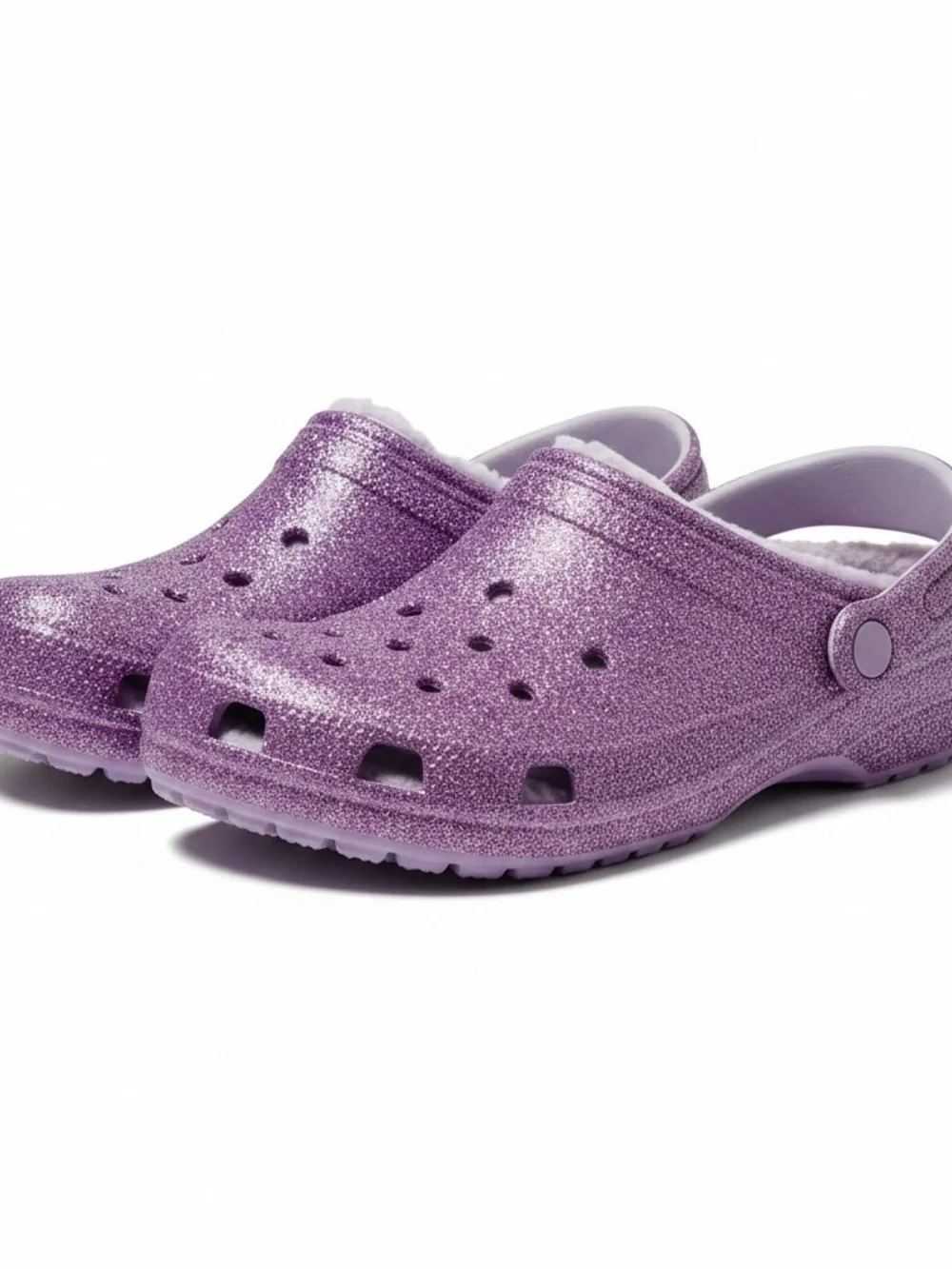 CROCS NWT Kids Purple Glitter Fuzzy Clog with Heel Strap Size 3